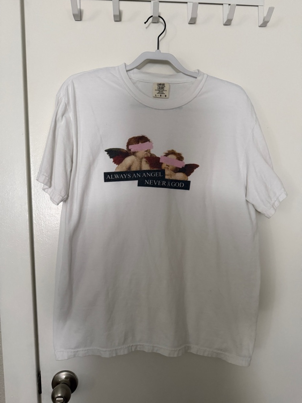 Boygenius White Short Sleeve Tee with Lyrics and Cherub Graphic Always an Angel